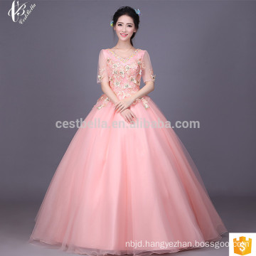 Slim Fit Short Sleeve Light Pink Party Prom Ball Gown Wedding Dress